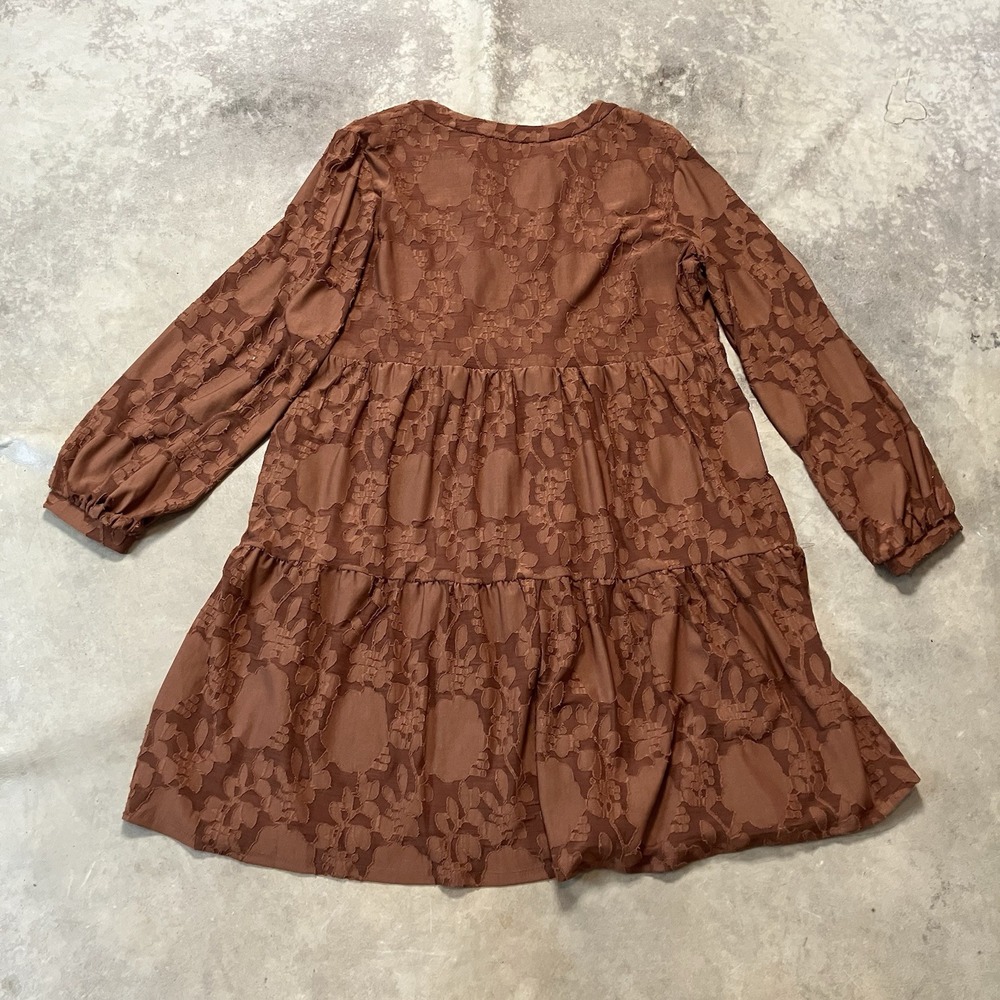 Perceptions Dress Womens Size XL Brown Lace Babydoll Long Sleeve V Neck - Picture 4 of 8